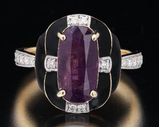 14K Yellow Gold Kashmir Sapphire and Diamond Ring