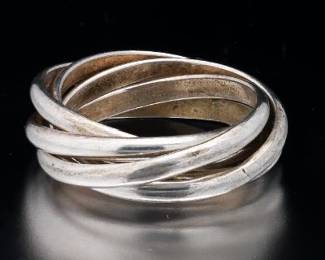 Ladies Cartier Style Five Sterling Silver Rolling Bands 