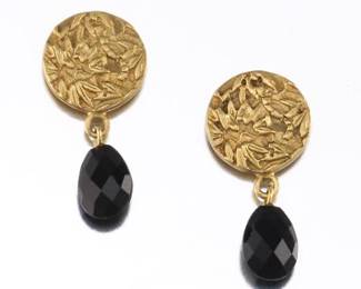 Robin Rotenier Pair of Gold and Black Onyx Earrings 