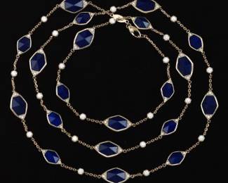 Fred Leighton 18K Gold, Diamond and Lapis Lazuli Hexagonal Pyramid Long Necklace, with Certificate 