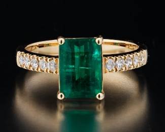 14K Yellow Gold Emerald and Diamond Ring