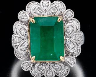 18K and .900 Platinum GIA Certified Emerald and Diamond Ring