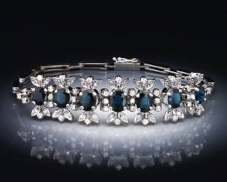 14K White Gold Diamond and Sapphire Bracelet 