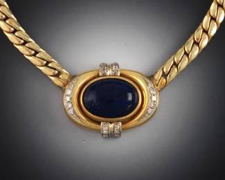 Ladies Vintage Gold, Lapis lazuli and Diamond Necklace 