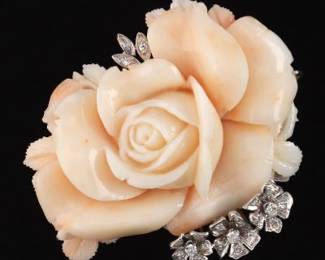 14K White Gold Angel Skin Coral Brooch