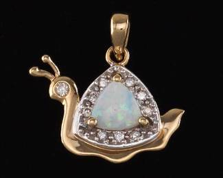 Ladies TwoTone Gold, Opal and Diamond Snail Pendant 