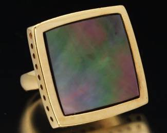 Ladies Italian Gold and Abalone Square Fashion Ring 