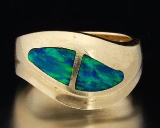 Ladies Gold and Black Opal Duality Ring 