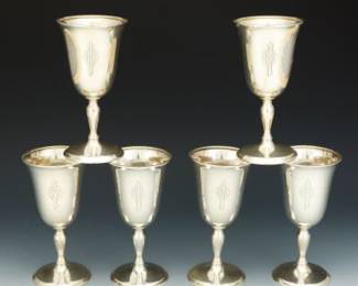 Set of Six Sterling Silver Goblets 