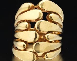 Ladies Gold Wide Abstract Ring 