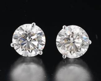 Ladies Pair of Gold and 4.01 Ct Total Diamond Ear Studs 