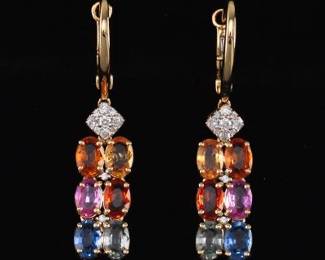 14K Yellow Gold Sapphire and Diamond Earrings