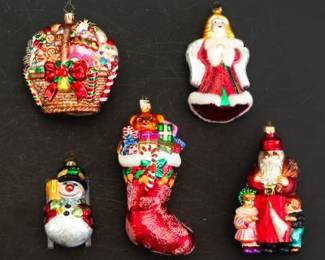 Five Christopher Radko Novelty Christmas Ornaments