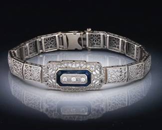 Art Deco 14K White Gold and Diamond Bracelet