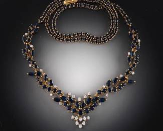 Ladies Gold, Blue Sapphire and Diamond Collier Necklace 