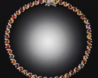 Ladies Sterling Silver and Multi Colour Sapphires Tennis Bracelet 