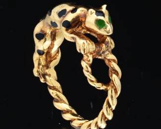 Ladies 18K Gold and Enamels Cheetah Ring 