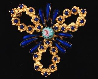 18K Sapphire Bead and Enamel Brooch