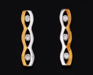 18K Gold Tuotone Diamond Earrings