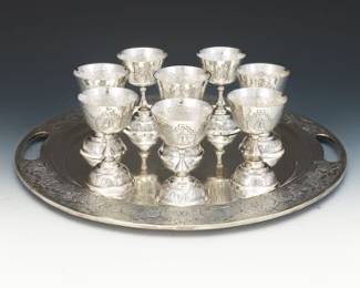 Sanborns Mexican Sterling Silver Tray and Cordial Set 