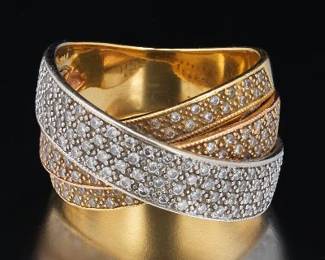 Three color 14K Gold and Diamond Band