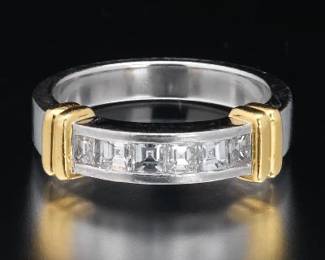 Ladies 950 Platinum, 18K Gold and Diamond Band 