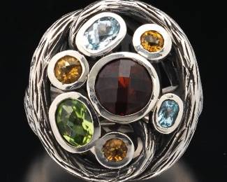 Ladies Sterling Silver and Gem Stones Ring 