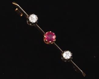 Victorian Gold, Silver, Diamond and Ruby Bar Pin 