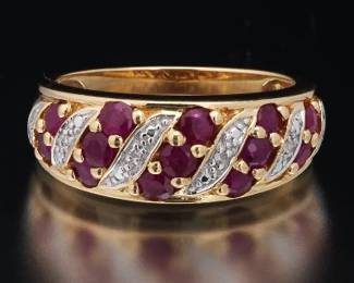 14K Yellow Gold Ring with Diamonds and Rubies