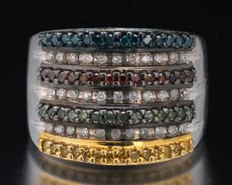 Ladies Sterling Silver and Multicolour Diamond Ring 