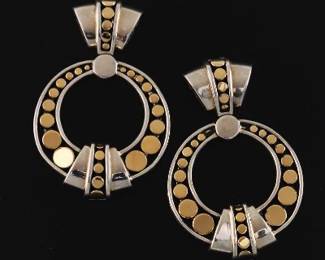 John Hardy 18K Gold and String Silver Pair of Door Knocker Style Earrings 