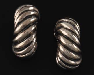 David Yurman Pair of Gold and Sterling Silver Spiral Earrings 