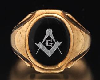 Antique Masonic Gold and Black Onyx Ring 