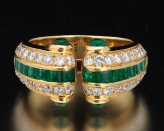  18K Yellow Gold Diamond and Emerald Ring 