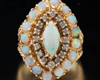 14K Gold Diamond and Opal Ring 
