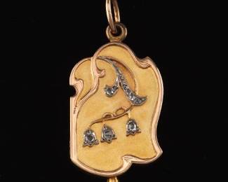 Ladies Antique TriColor Gold and Diamond LilioftheValley Locket 