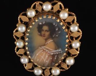 14K Gold Reproduction of Victorian Picture Brooch