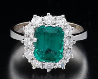 14K White Gold Emerald and Diamond Ring