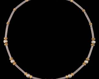 Ladies TwoTone Gold and Diamond Station Necklace 