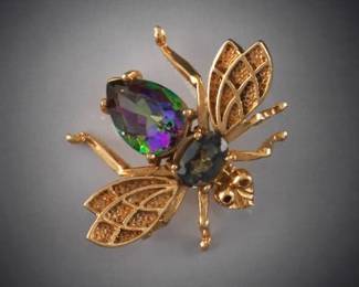 Ladies Gold and Mystic Topaz Bee Pin Brooch 