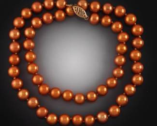 Ladies Gold and Orange Golden Pearls Necklace 