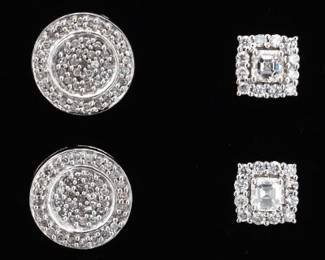 Two Pair Of 14K Gold and Diamond Earrings