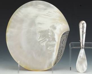 Sterling Silver and MotherofPearl Caviar Dish with Serving Knife, in Presentation Box 