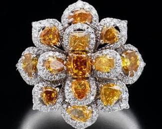Ladies Gold, Yellow and White Diamond Floral Design Ring 