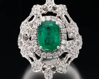 18K White Gold Emerald and Diamond Ring