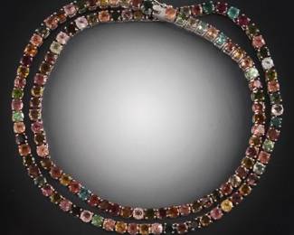 Ladies Sterling Silver and Multi Colour Tourmaline Tennis Necklace 