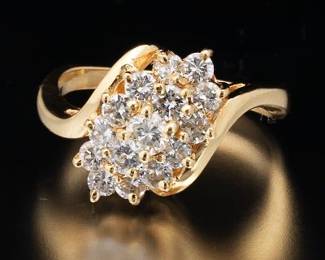 14K Gold and Diamond Cluster Ring
