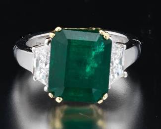 14KT and Platinum Emerald and Diamond Ring