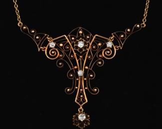 Art Nouveau Gold and Diamond Necklace 