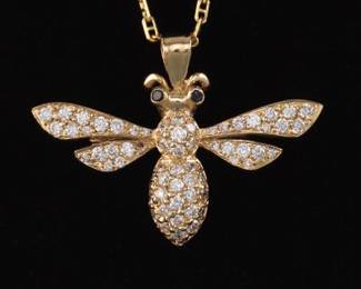 Ladies Italian Gold and Diamond Bee Pendant on Mariner Chain 